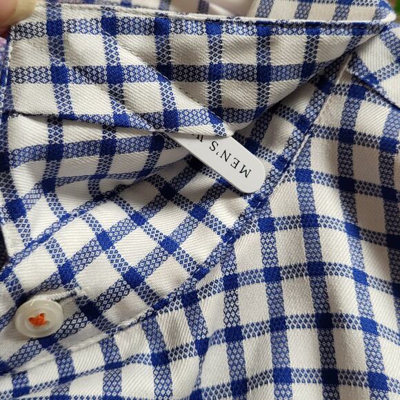 Egara Men's Warehouse Blue White Check Spread Collar Flip Cuff Shirt Sze XLT NWT - Picture 9 of 11